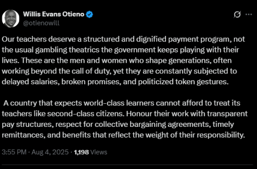 A post by Willis Otieno. PHOTO//Screengrab by People Daily Digital from X by @otienowill