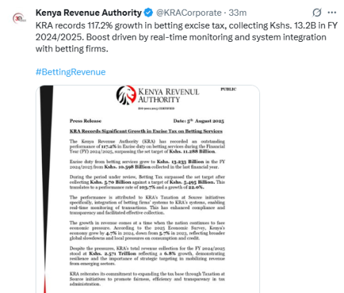 X post by @KRACorporate. PHOTO/Screengrab by People Daily Digital.