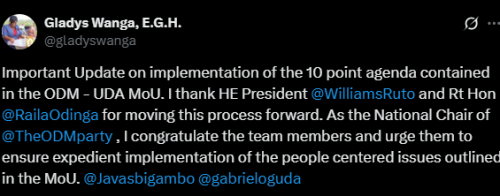 A post by gladys Wanga. PHOTO//Screengrab by People Daily Digital from X by @gladyswanga