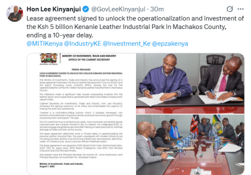 X post from Lee Kinyanjui. PHOTO/Screengrab by People Daily Digital