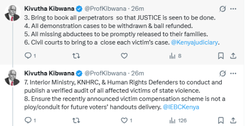 X post by Kivutha Kibwana. PHOTO/Screengrab by People Daily Digital