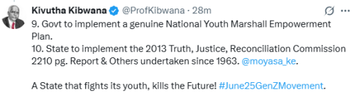 X post by Kivutha Kibwana. PHOTO/Screengrab by People Daily Digital.