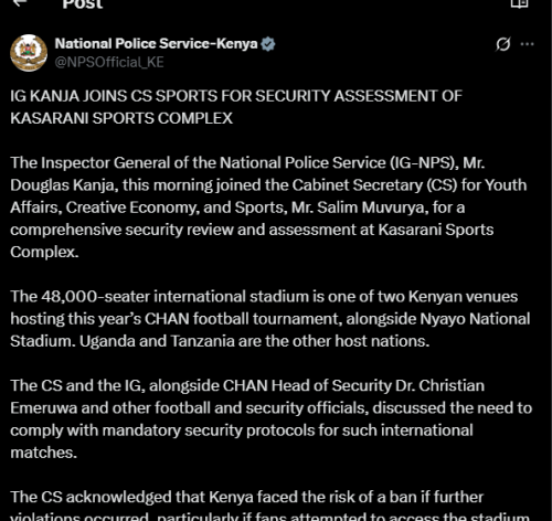 A post by NPS. PHOTO//Screengrab by People Daily digital from X by @NPSOfficial_KE