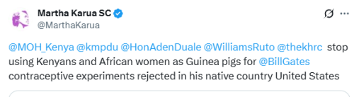 X post by Martha Karua. PHOTO/Screengrab by People Daily Digital