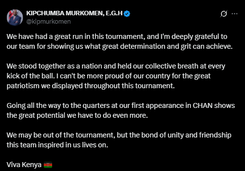 A screenshot of Murkomen's statement. PHOTO/Screengrab by People Daily from a statement shared on X by @kipmurkomen