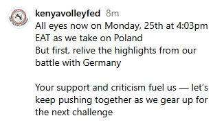 Instagram post by Kenyan Volleyball Federation. PHOTO/Screengrab by People Daily Digital