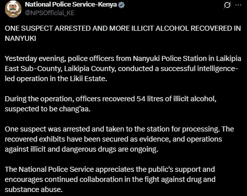 A screenshot of the NPS statement. PHOTO/Screengrab by People Daily from a statement shared on X by @NPSOfficial_KE