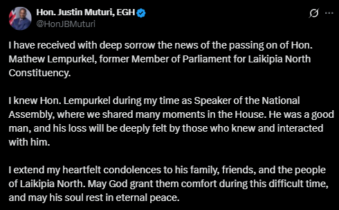 A screenshot of Muturi's statement. PHOTO/Screengrab by People Daily from a statement shared on X by @HonJBMuturi