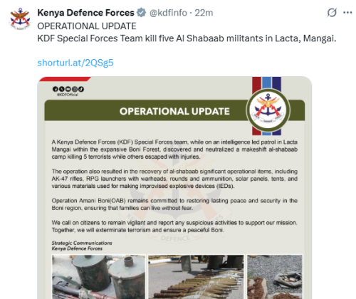 X post by KDF. PHOTO/Screengrab by People Daily Digital