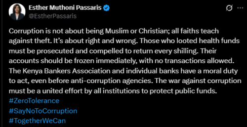 A screenshot of Passaris' statement. PHOTO/Screengrab by People Daily from a statement shared on X by @EstherPassaris
