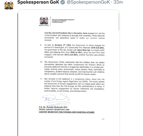 X post by Government Spokesperson. PHOTO/Screengrab by People Daily Digital