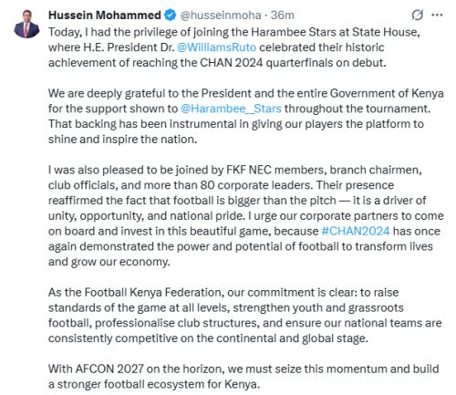 X post by Hussein Mohamed. PHOTO/Screengrab by People Daily Digital