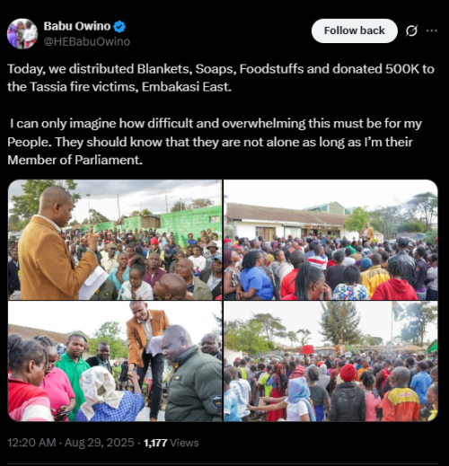 A screenshot of Babu Owino's statement. PHOTO/Screengrab by People Daily from a statement shared on X by @HEBabuOwino