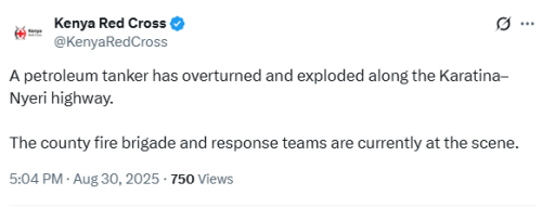 X post by Red Cross. PHOTO/Screengrab by People Daily Digital