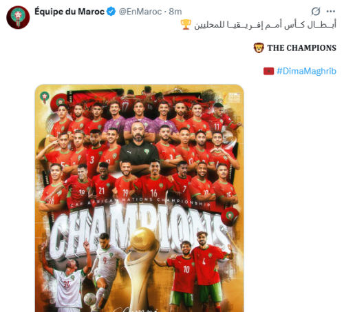 X post by Morocco national team. PHOTO/Screengrab by People Daily Digital