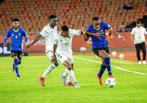 Tanzania and Mauritania players in action during CHAN Group B clash on Wednesday night, August 6, 2025 at the Mkapa Stadium. PHOTO/https://www.facebook.com/100064679649828/posts/pfbid033bfPvexLdgGWfXCRGajutpkZRnqMto1NRGLDwQ377zgbfpkMmi71oysUWVXsFesal/?app=fbl