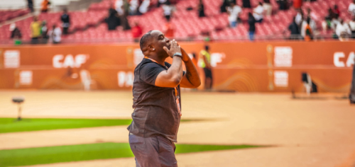 Harambee Stars head coach Benni McCarthy blows a kiss to the fans after Kenya won against Zambia on Sunday, August 17, 2025. PHOTO/@Harambee_Stars/X