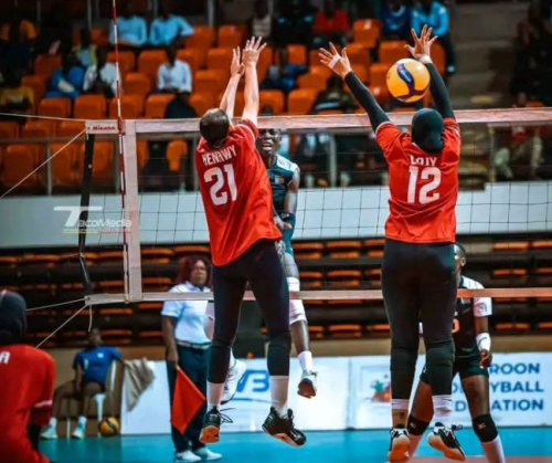 Kenya and Egypt U-20 women's volleyball teams in action in Cameroon on Sunday, August 10, 2025. PHOTO/@Waziri_Mvurya/X