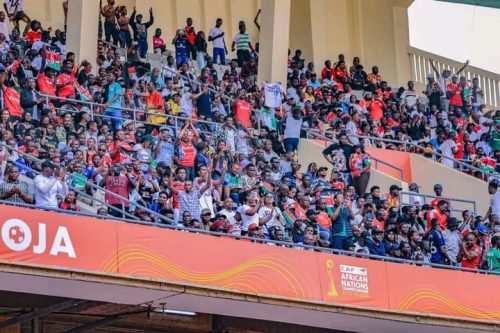 Harambee Stars fans during a CHAN Group A fixture between Kenya and Morocco at Kasarani Stadium on Sunday, August 10, 2025. PHOTO/https://www.facebook.com/100063913291982/posts/pfbid02KFkLbEg2fAK6313Sgp2eqYn2tUgtrENzBomvP5yLZ1ajEtpzr3EWnyHvBTpG5unPl/?app=fbl