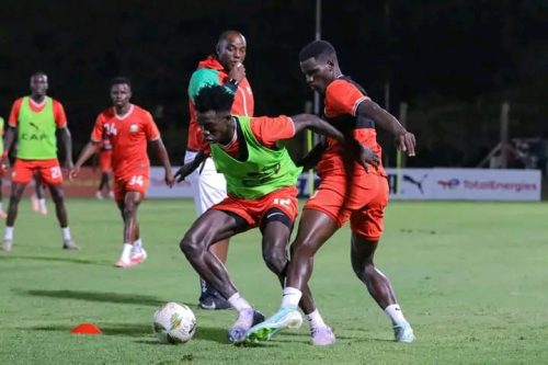 Harambee Stars held their training sessions on Wednesday evening, August 7, 2025 ahead  of Angola's fixture on Thursday, August 7, 2025 at the Kasarani Annex. PHOTO/https://www.facebook.com/100063913291982/posts/pfbid0D3u77FtC5JyLV8JR1Kmbcj5SJimjGmsHk567zhTWxCj67wX5YZp2PwuppvHwDQvkl/?app=fbl