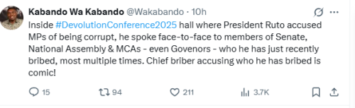 X screen gran of Kabando Wa Kabando. Photo: X 