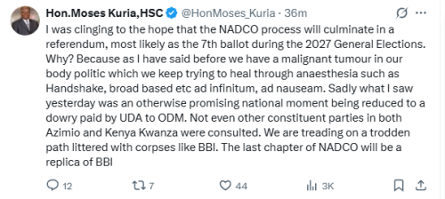 X screen grab of former Cabinet Secretary Moses Kuria. PHOTO/X.com