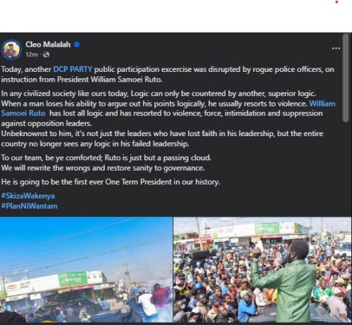 Part of the statement shared by Cleophas Malala on Saturday August 2, 2025. PHOTO/ Screengrab by PD Digital/https://www.facebook.com/cleophasmalalah