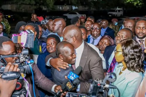 Kericho Governor Eric Mutai with his supporters after surviving impeachment at the Senate on Friday, August 29, 2025 in Nairobi. PHOTO/https://www.facebook.com/ParliamentKE