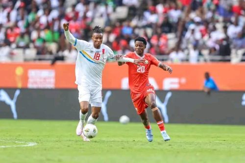 Harambee Stars player Suleiman Manzur inaction during the CHAN Group A opener against DRC at the Kasarani Stadium when Harambee Stars took on DR Congo on Sunday, August 3, 2025. PHOTO/https://www.facebook.com/SpeakerMosesMasikaWetangula