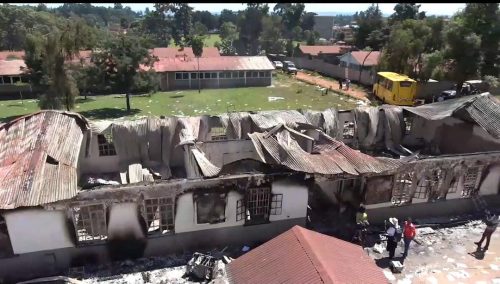 Burnt building after the students’ riot. PHOTO/People Daily Digital