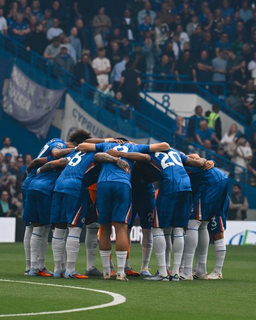 A group of Chelsea players do word of prayer during a past clash. PHOTO/https://www.facebook.com/ChelseaFC