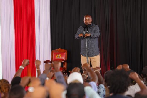 Deputy President Kithure Kindiki speaking to young people from Embu County in Irunduni, Tharaka Nithi County on Septemeber 2, 2025. PHOTO/https://www.facebook.com/KithureKindiki