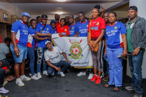 Kenya Police Bullets team celebrate as Emily Moranga is awarded MOTM award. PHOTO/https://www.facebook.com/KENYA Police Bullets FC