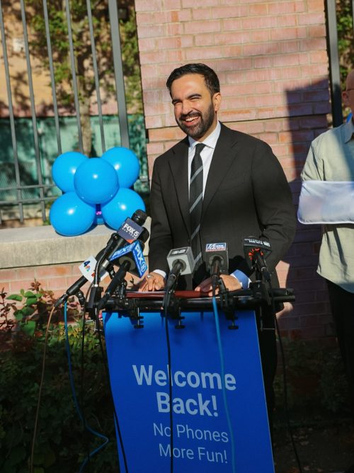 Zohran Mamdani speaks to the media during tour of Elmhurst. PHOTO/https://www.facebook.com/ZohranKMamdani