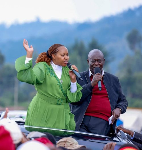 Wanjiku Muhia addreessing a crowd during Gachagua's visit. PHOTO//https://www.facebook.com/100058079707586/posts/1150868306859149/?mibextid=rS40aB7S9Ucbxw6v