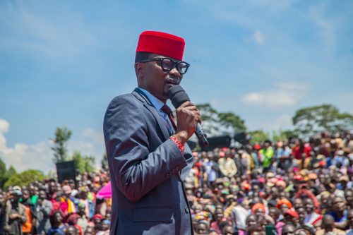 Didimus Barasa during a rally in Mt elgon. PHOTO//https://web.facebook.com/photo?fbid=1375924333892579&set=pcb.1375925333892479