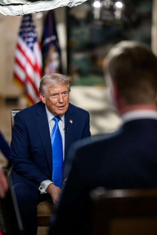 Donald Trump engages the media during during a memorial service of the slain Charlie Kirk. PHOTO/https://www.facebook.com/WhiteHouse