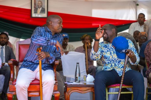 Kindiki and Aaron Cheruiyotduring the Economic Empowerment Engagement in Wajir on Saturday, September 27, 2025. PHOTO/https://www.facebook.com/Kithure Kindiki