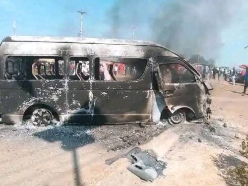 14-seater matatu torched in Luanda. PHOTO/@CityMirrorKE