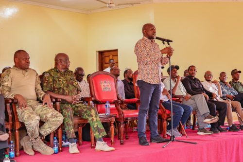 Kipchumba Murkomen speaking during the Jukwaa la Usalama forum in Mandera. PHOTO/@kipmurkomen /X