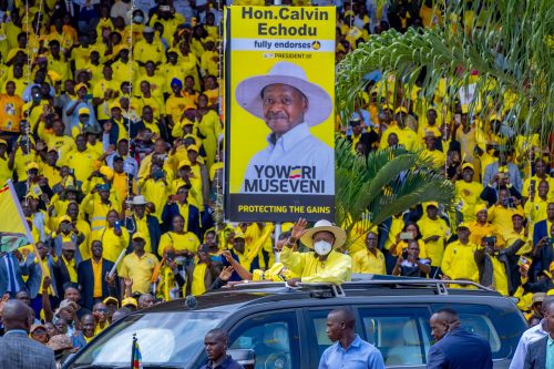 President Yoweri Museveni waves to NRM supporters after his nomination for the 2026 presidential election on Tuesday, September 23, 2025. PHOTO/@KagutaMuseveni/X