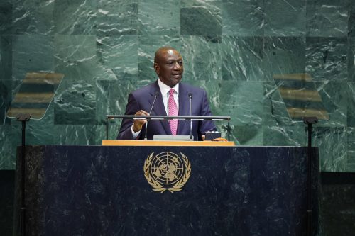 President William Ruto delivering Kenya’s National Statement during the UN General Assembly Debate in New York. PHOTO/@WilliamsRuto/X