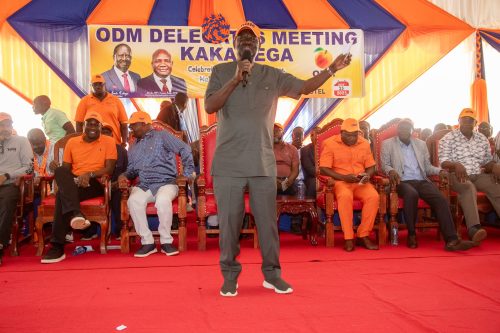 ODM delegates, Raila Odinga, during a political rally in Kakamega. PHOTO/A screengrab by PD Digital@TheODMparty/X