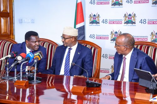 Aden Duale during the high-level consultative meeting with the Council of Governors on UHC staff transition and SHA services on Tuesday, September 2, 2025. PHOTO/@MOH_Kenya/X