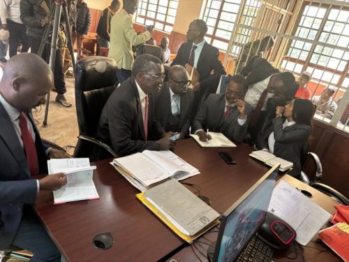 Former Chief Justice David Maraga was compelled to appear at the Kahawa Law Courts on Thursday, September 11, 2025 in defense of protesters. PHOTO/@dkmaraga