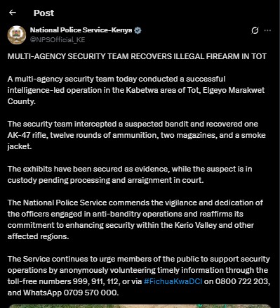 Part of the statement from the National Police Service issued on Saturday September 6, 2025. PHOTO/ Screengrab by PD Digital/@NPSOfficial_KE/X