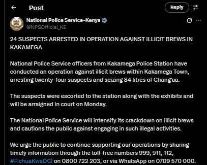 Part of NPS statement issued on Saturday September 27, 2025. PHOTO/ Screengrab by PD Digital/@NPSOfficial_KE/X