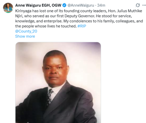 X post by Anne Waiguru. PHOTO/Screengrab by People Daily Digital