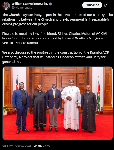 A screenshot of Ruto's statement. PHOTO/Screengrab by People Daily Digital from a statement shared on X by @WilliamsRuto