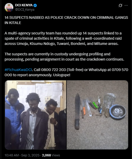 A screenshot of DCI's statement. PHOTO/Screengrab by People Daily Digital from a statement shared on X by @DCI_Kenya/
